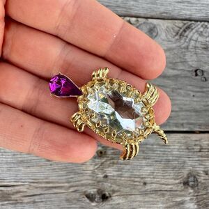 Vintage Jewelry Snapping Turtle Rhinestone Brooch Turtle Pin
